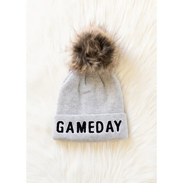 Game Day Pom Hat Gray + Black