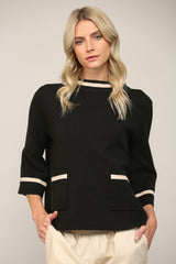 Contrast Lurex Detail Mock Neck Sweater Black Gold