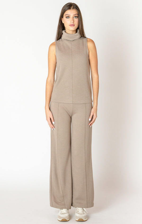 Wide Leg Seam Detail Pants Almond