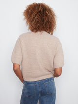 Solid Elbow Sleeve Balloon Shape Sweater Heather Latte