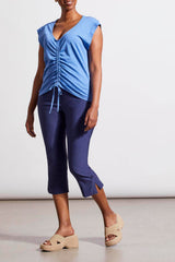 Vneck Ruched Center Short Sleeve Shirt Blue Star