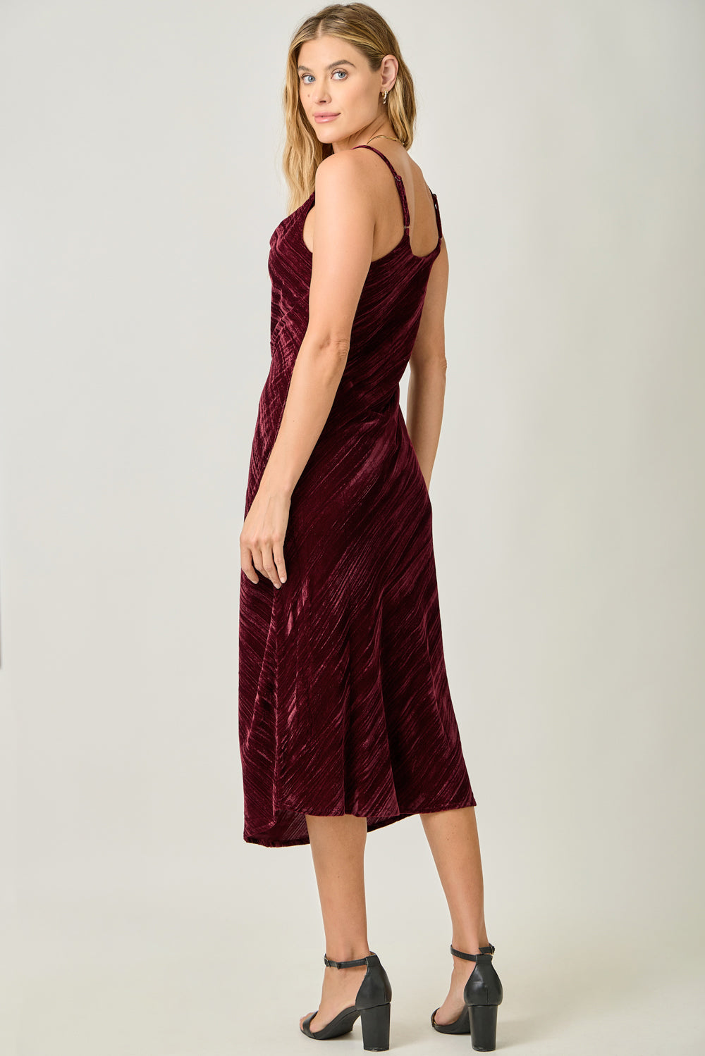 Drape Neck Velvet Slip Dress Wine