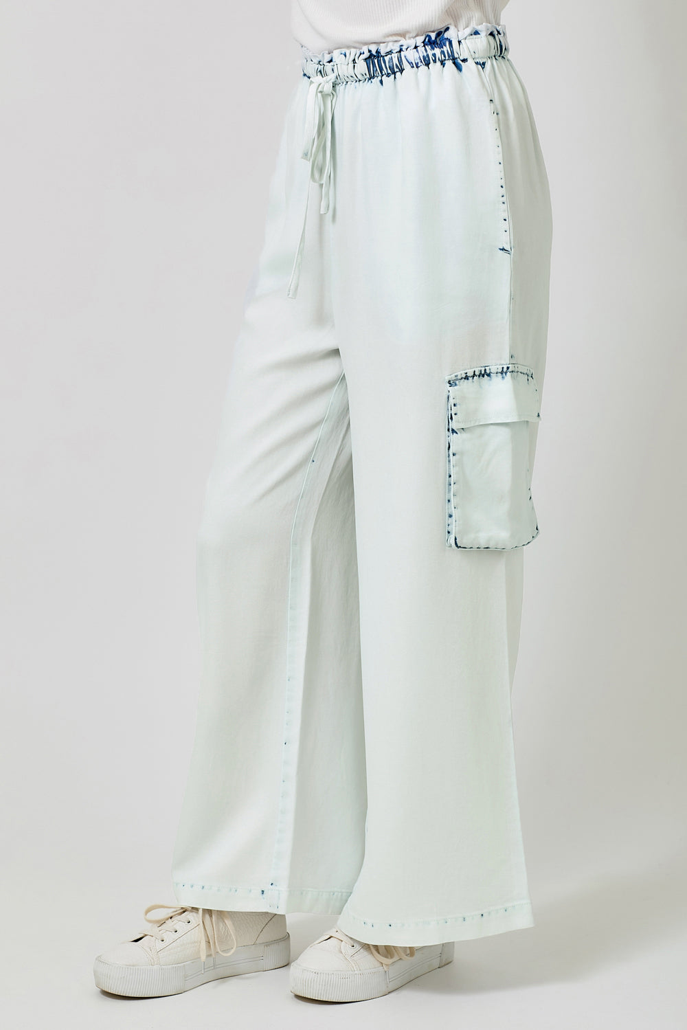 Tencel Wide Leg Cargo Pants Iced Blue