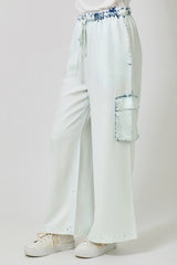 Tencel Wide Leg Cargo Pants Iced Blue