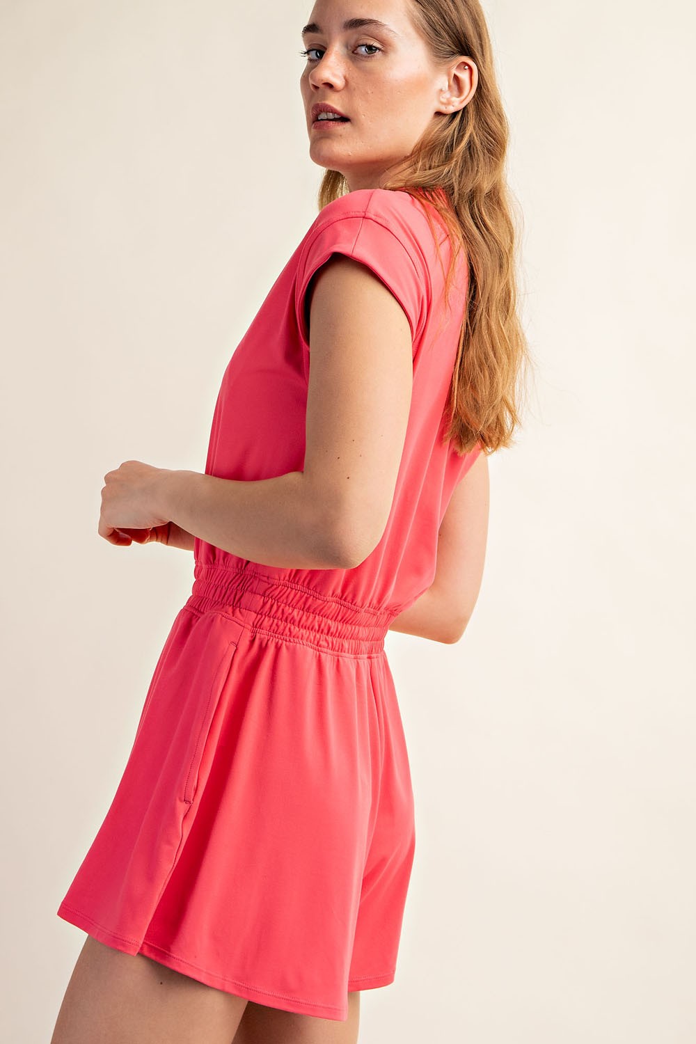 Butter Soft Collar Tennis Romper Flamingo Pink