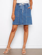 Patch Pocket Drawstring Twill Skort Soft Blue