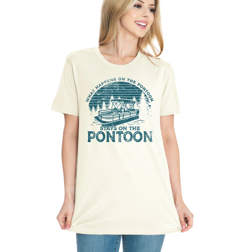 What Happens On The Pontoon Graphic Tee Vintage White