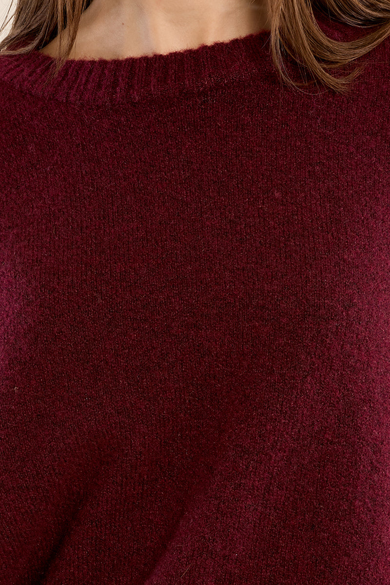 Oversize Short Sleeve Sweater Dark Red