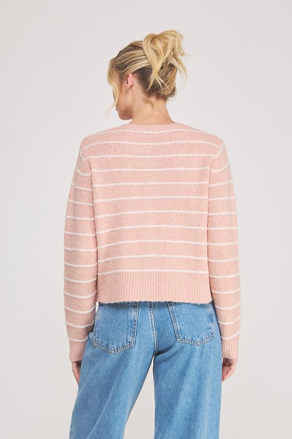 Abigail Stripe Sweater Cardigan Peach