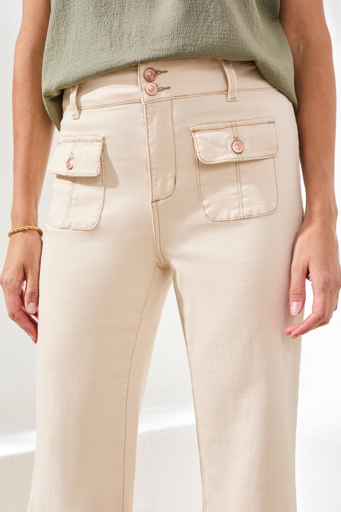 Brooke Creased Pockets Trouser Palazzo Jeans Ecru