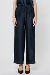 Crinkle Pleated Satin Pants Navy