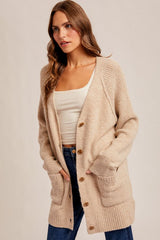 Raglan Sleeve Button Down Sweater Cardi Taupe