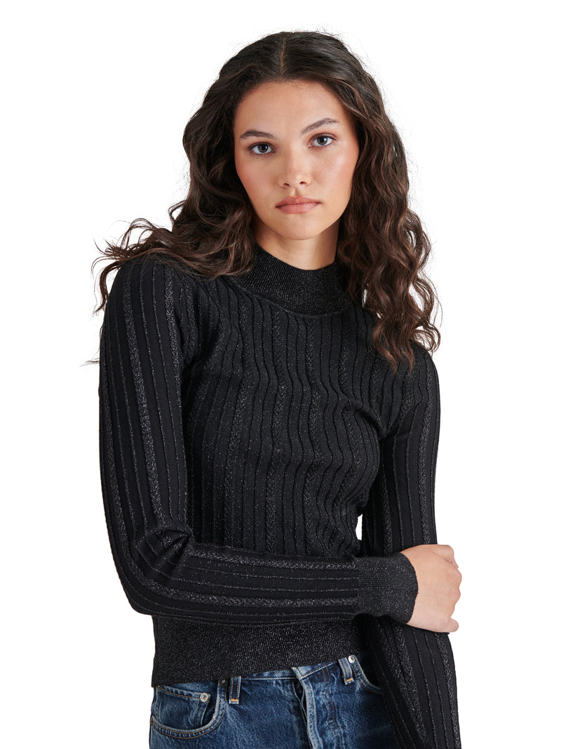 Pamela Textured Shimmer Sweater Top Black