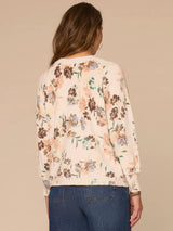 3/4 Sleeve Floral Printed Hidden Snap Cardi Blush Airy Blue Multi