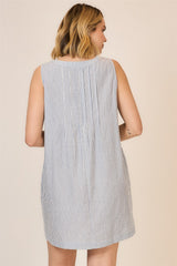 Tie Detail Vneck Stripe Sleeveless Dress Light Denim