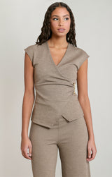 Cross Wrap Knit Top Light Heather Brown