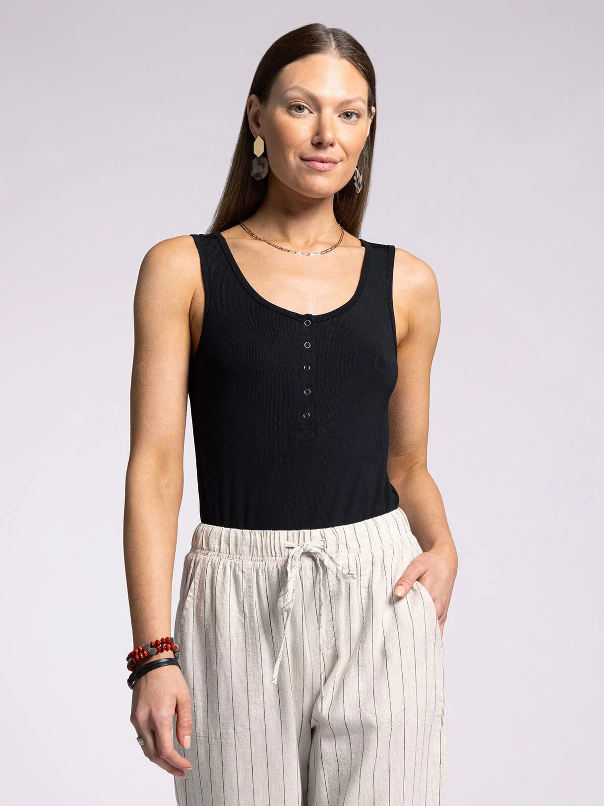 Kristen Button Detail Tank Black