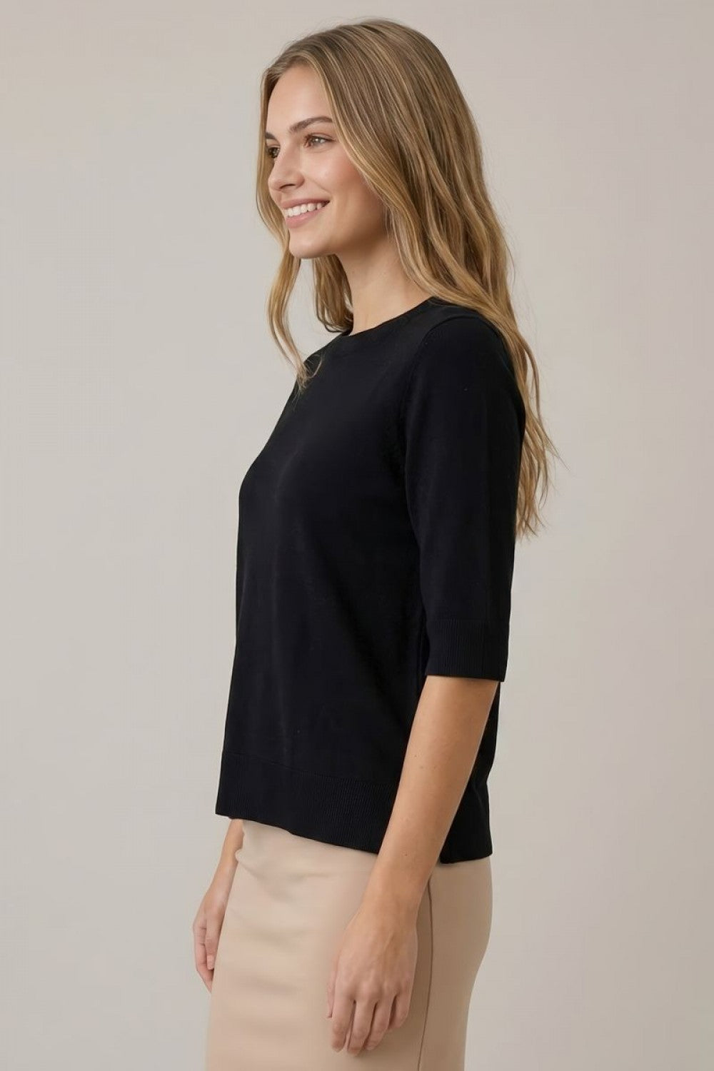 Short Sleeve Sweater Knit Top Black