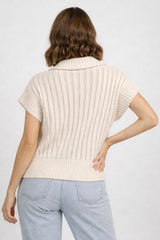 Open Knit 3/4 Zip Sweater Vest Ivory