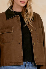 Leather Trim Cropped Chore Jacket Cocoa