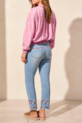 Casual Elastic Waist Jacket Washed Orchid Sky
