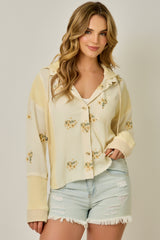 Washed Embroidered Removable Hoodie Jacket Oatmeal