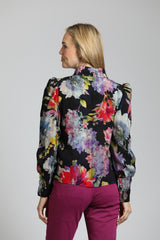 Colorful Painted Bloom Puff Sleeve Blouse Multi