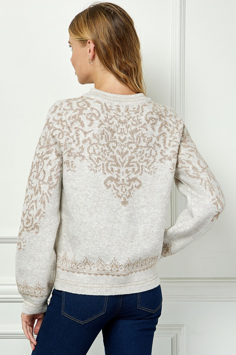 Fleur Neckline Crew Sweater Taupe