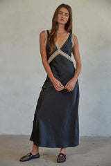Vee Satin Maxi Dress Black
