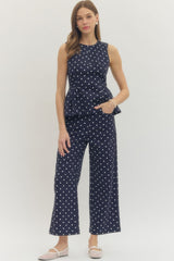 Polka Dot Wide Leg Pants Navy