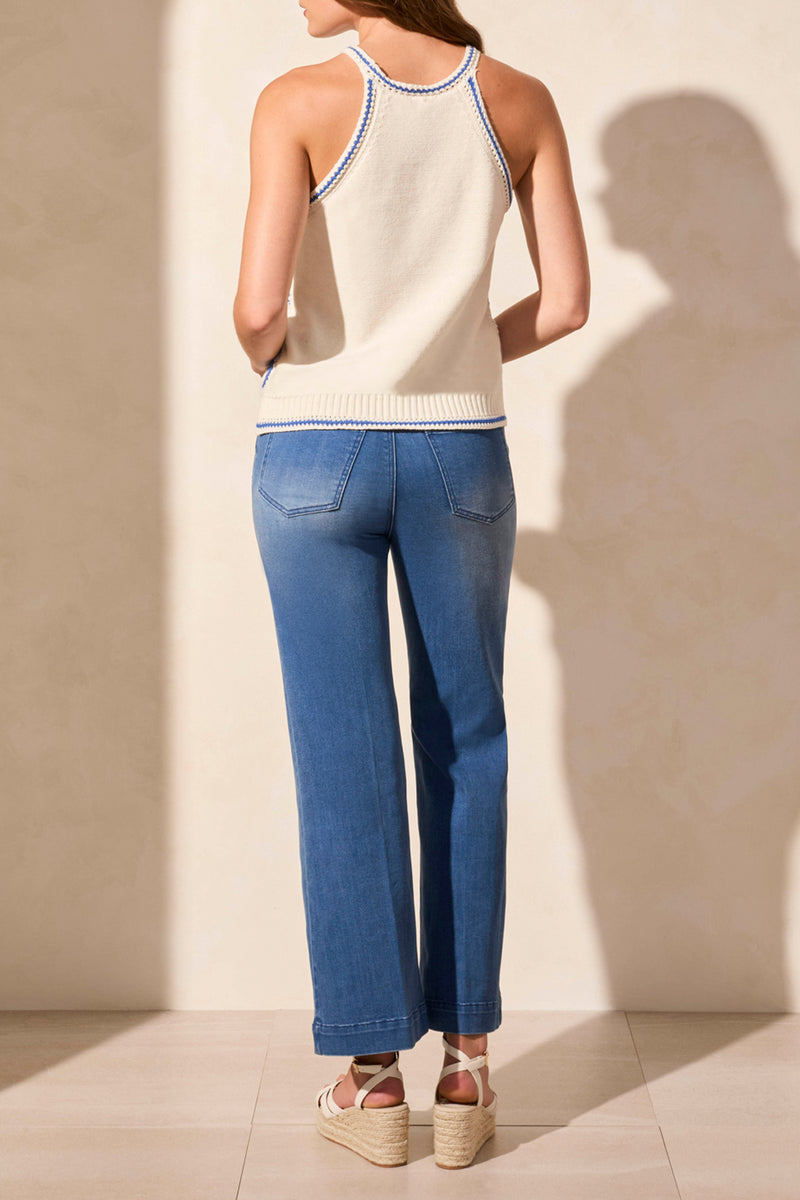 Retro Crochet Sweater Tank Calypso Blue