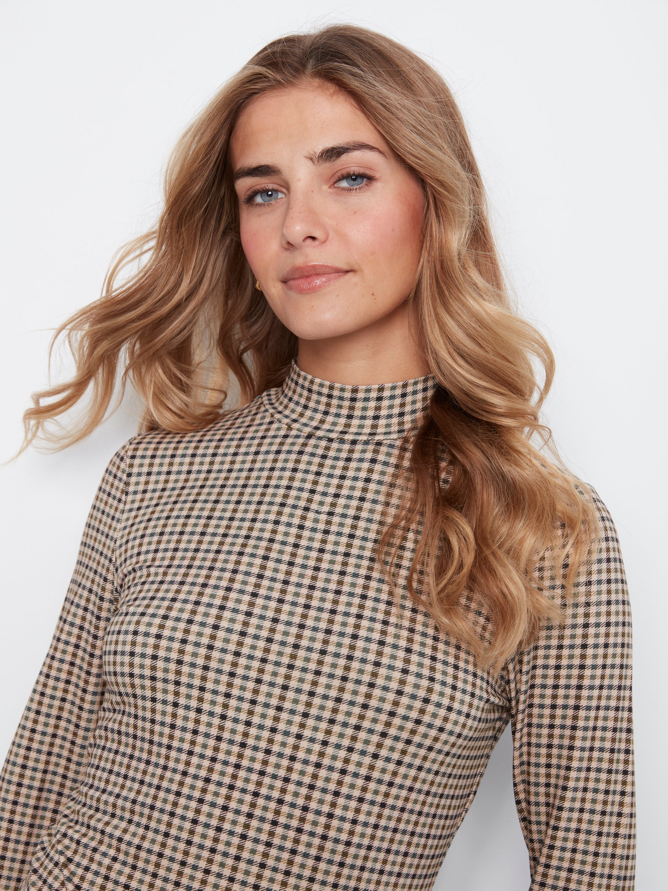 Burnout Mesh Mock Neck Long Sleeve Top Coffee