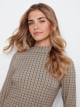 Burnout Mesh Mock Neck Long Sleeve Top Coffee