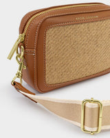 Avery Raffia Small Crossbody Bag Cognac