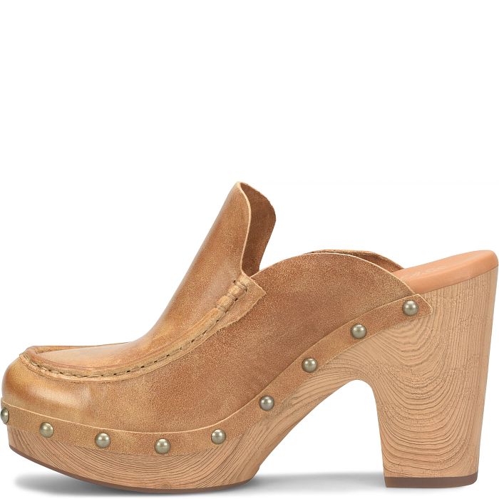 Spencer Studded Heeled Clogs Tan Timber