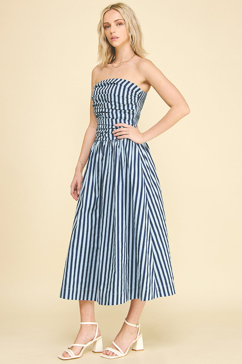 Stripe Tube Maxi Dress Navy + Blue
