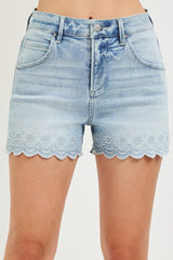 High Rise Scallop Hem Shorts Light