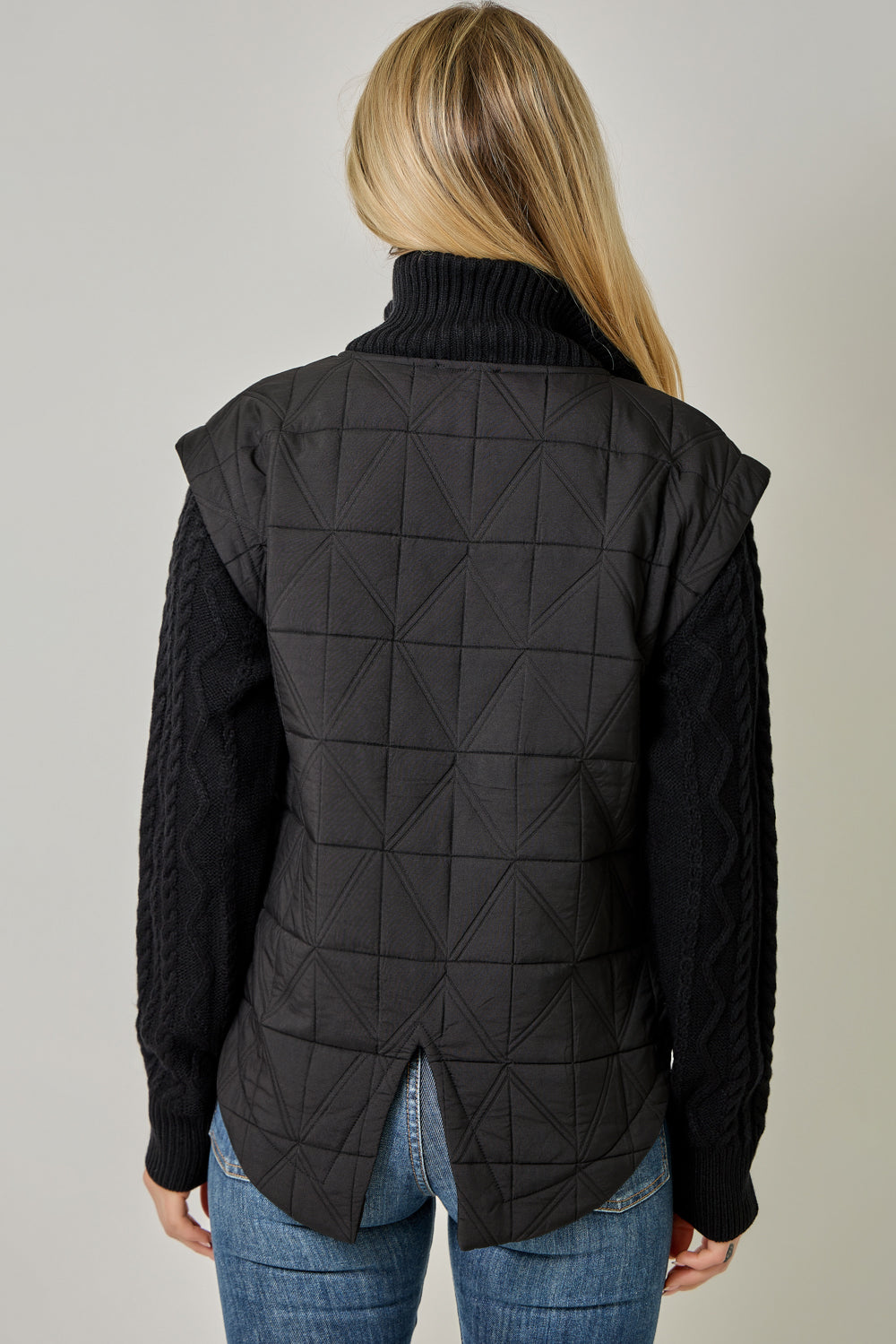 Quilted Knit Mixed Media Jacket Black