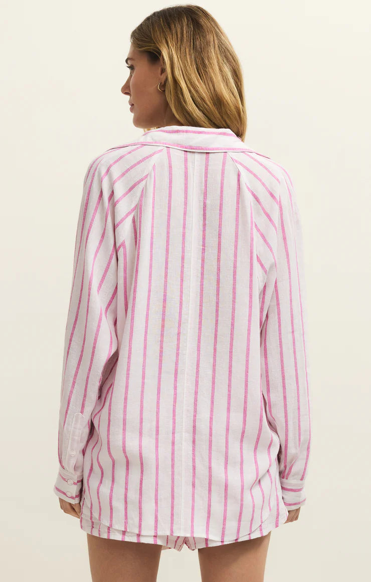 The Perfect Linen Striped Top Spanish Rose