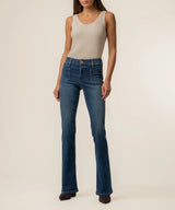 Natalie Mid Rise Patch Pocket Clean Hem Flare Jeans Champ