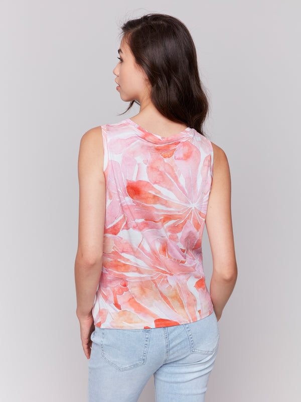 Knot Hem Printed Slub Tank Begonia