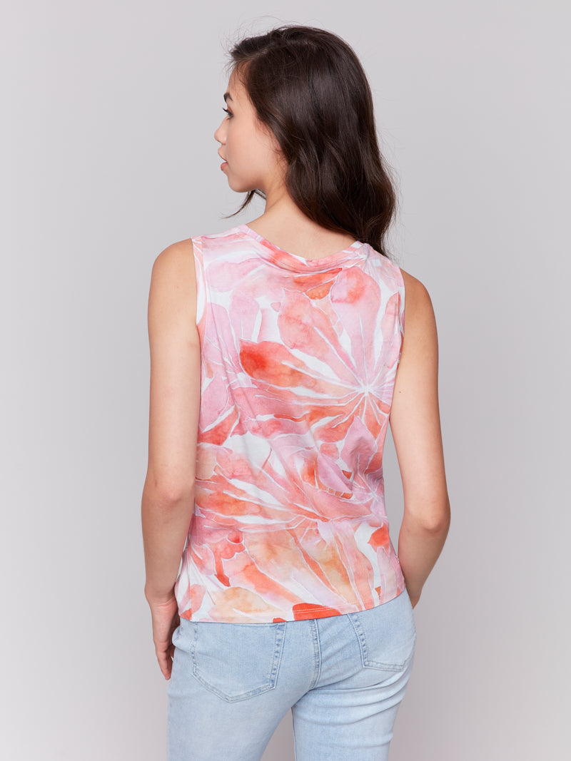 Knot Hem Printed Slub Tank Begonia