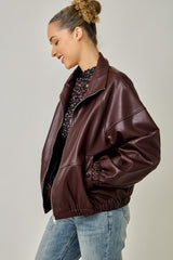 Oversized Leather Jacket Burgundy