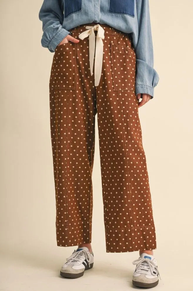 Polka Dot Wide Leg Crop Pants Toffee Brown