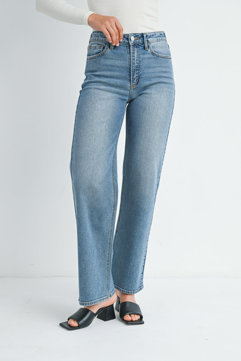 High Rise Full Length Straight Jeans Medium