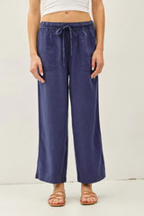 Tencel Wide Leg Cropped Pants Marine Blue