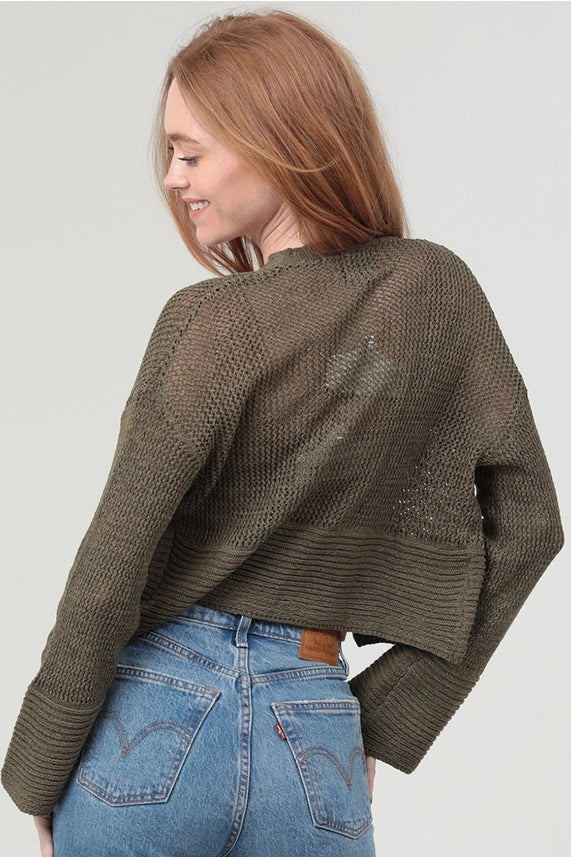 Light Weight Open Knit Sweater Cardigan Green