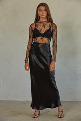 Aubrey Knit Jacquard Lace Mock Neck Top Black