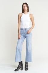 Mid Rise Raw Hem Wide Leg Jeans Blue Koi