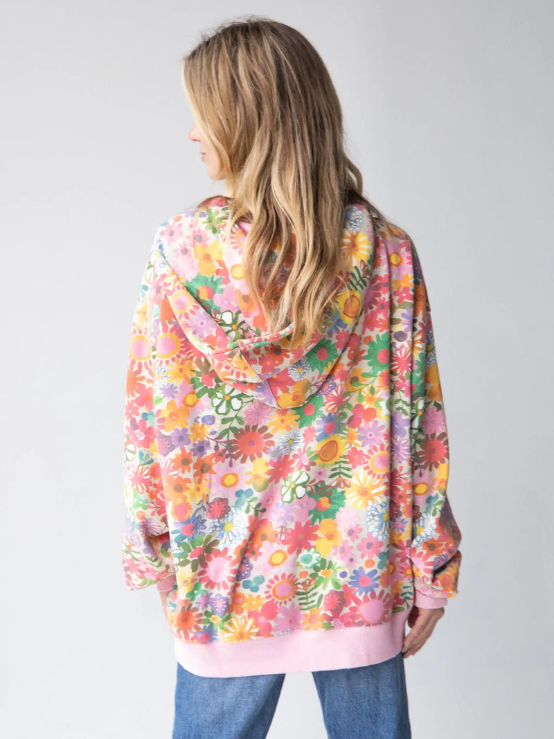 Oversized Printed Hoodie Rainbow Floral